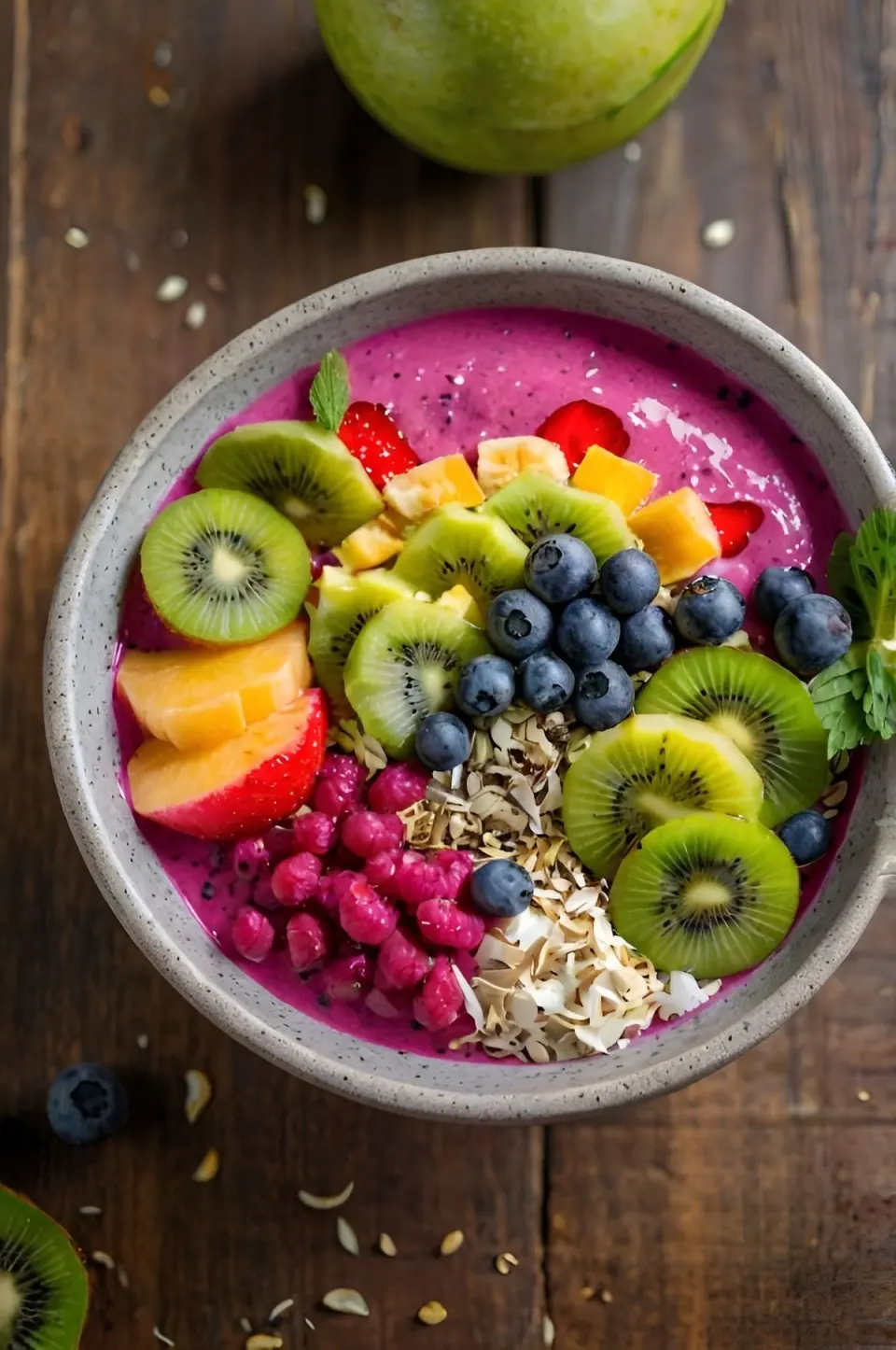 Balanced breakfast with fruit and oats
