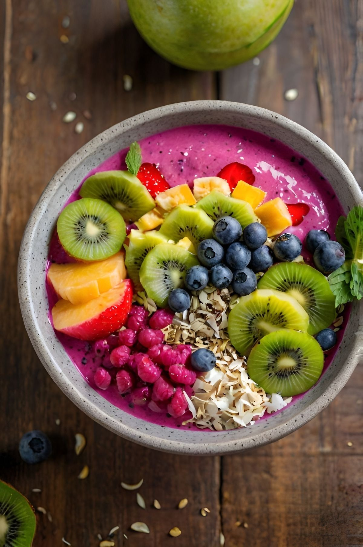 Balanced breakfast with fruit and oats