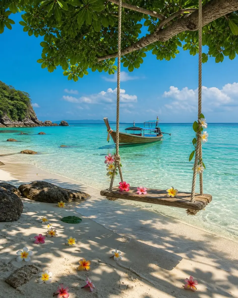 Thailand beach swing and clear water